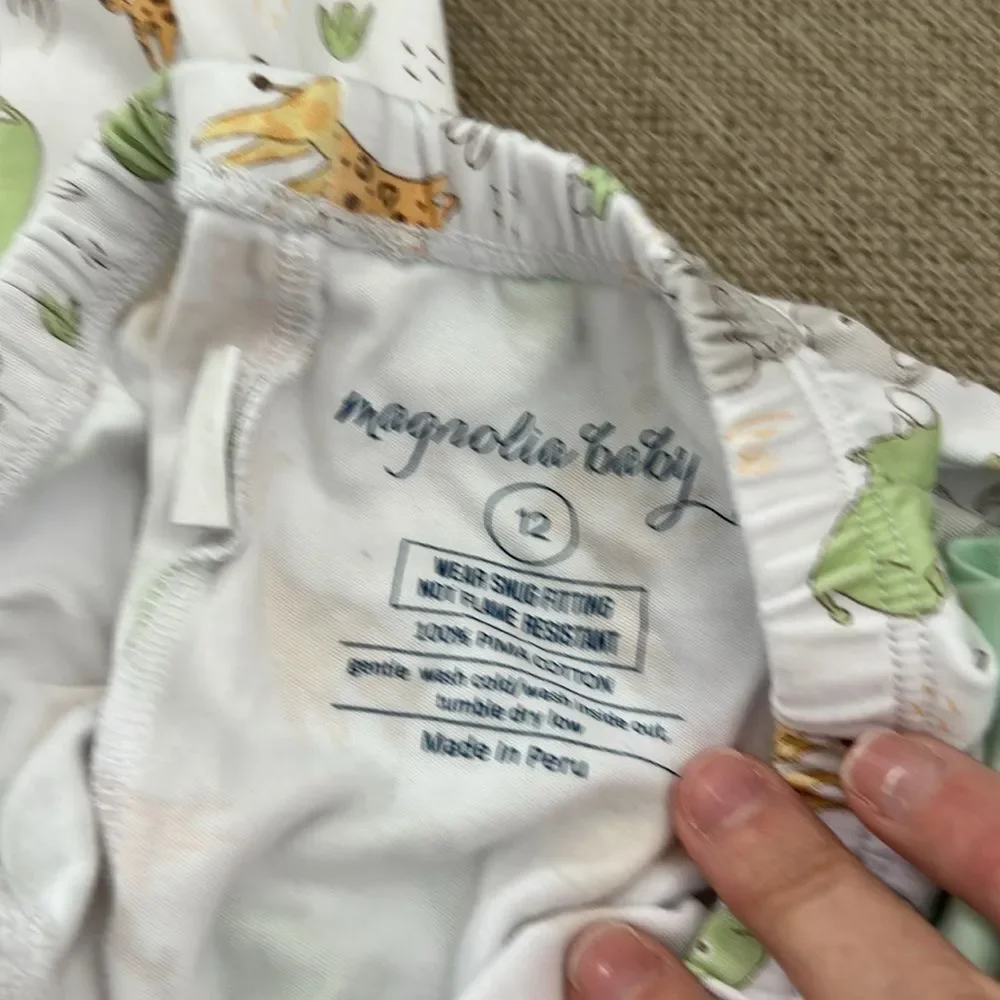 Magnolia Green and White Pajama Set with Animal Print